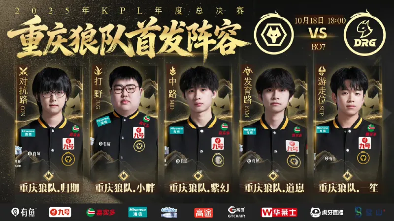 [预告]重庆狼队 vs 佛山DRG首发出炉：一笙、归期首发